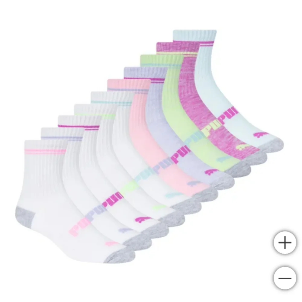 new!!! PUMA Kids' Boys Girls Low Crew Socks, 20-pair Pink Color Size Medium NWT!